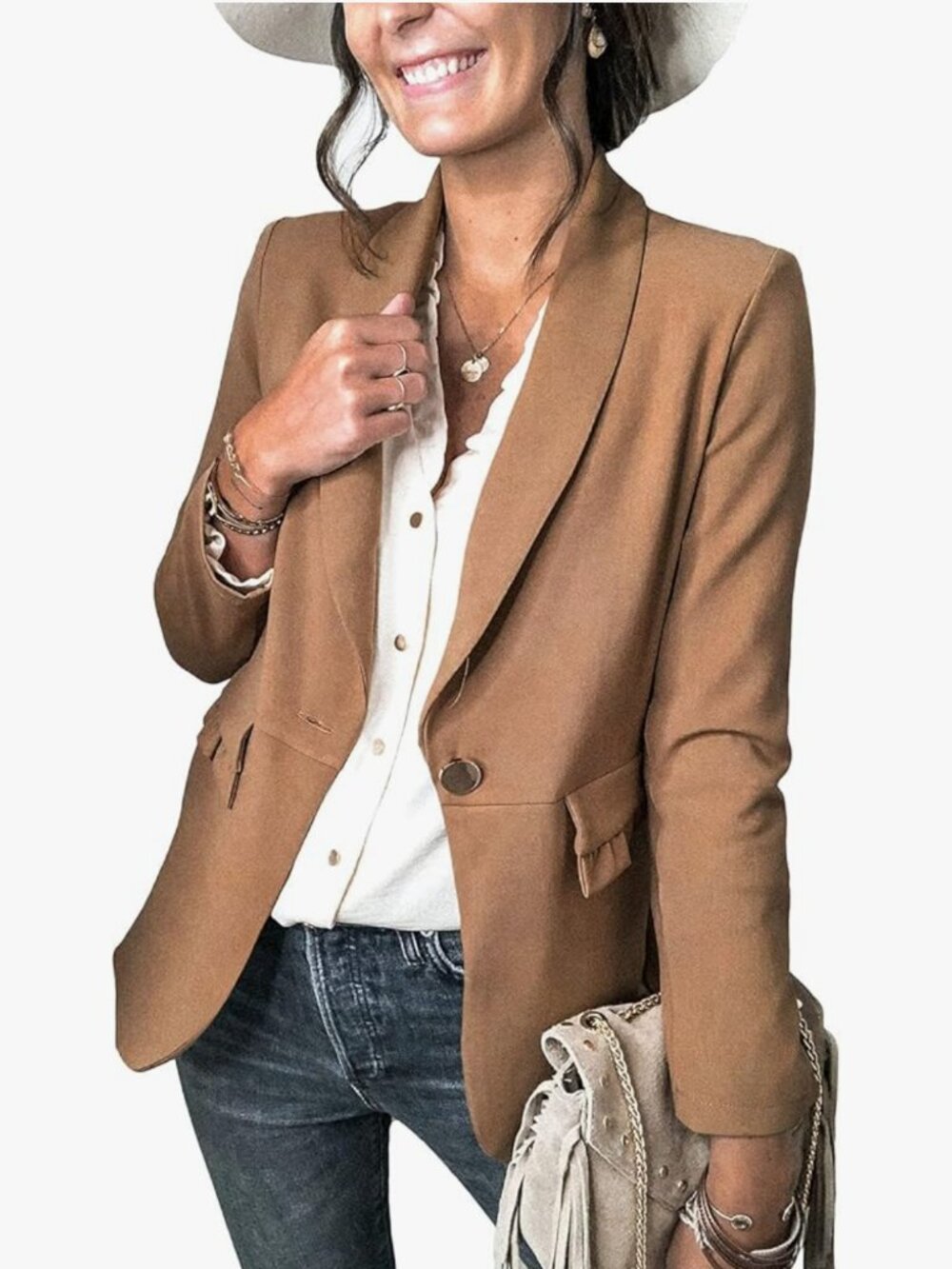 Asvivid Brown Ruffle Casual Blazer for Women size M